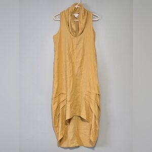 Cynthia Rowley Mustard Yellow Linen Blend Architectural Boho-chic Maxi Dress S